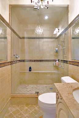 frameless glass shower door, tilework